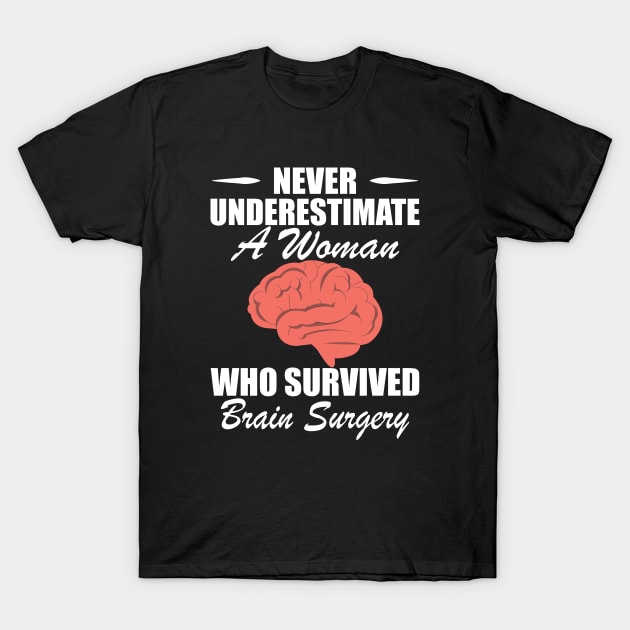 Brain Surgery - Never underestimate a woman who survived brain surgery w T-Shirt by KC Happy Shop